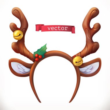 Ren geyiği geyik boynuzu ile Noel maske. 3D vektör simgesi