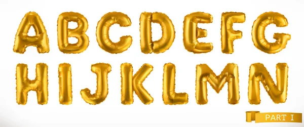 Alfabeto parte 1. Balões de brinquedo infláveis dourados. Letras A - N. 3D realistic font. Conjunto de ícones vetoriais — Vetor de Stock