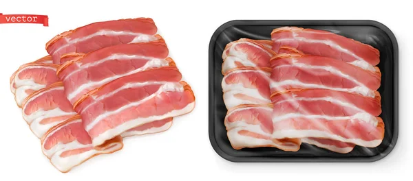 Bacon, carne no pacote. Alimentação 3d vetor realista — Vetor de Stock