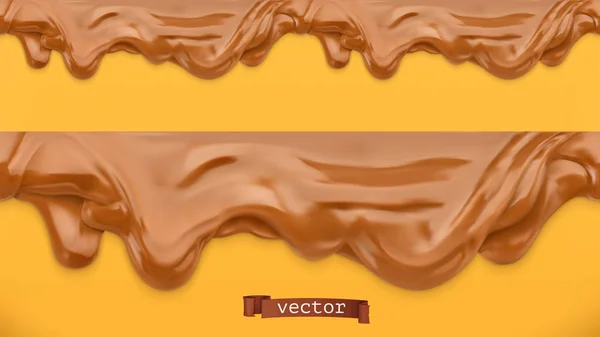 Caramel flows. Peanut butter. Chocolate spread. Seamless pattern. 3d vector — Stock Vector