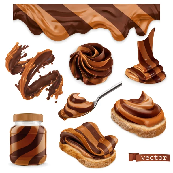 Chocolade en pindakaas. 3D-vector realistische pictogramserie — Stockvector