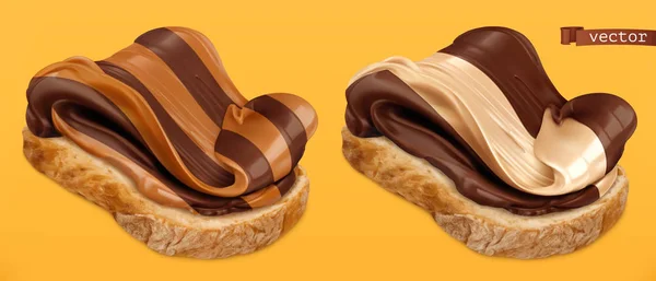Chocolate redemoinho duo espalhar no pão 3d vetor ícone realista — Vetor de Stock