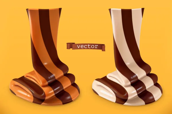 Chocolate swirl, duo verspreid. 3D-vector realistische pictogram — Stockvector