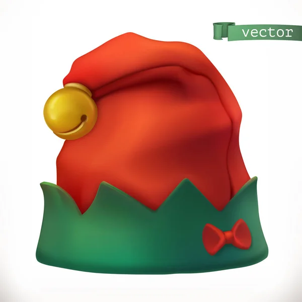 Cappello elfo di Natale icona vettoriale 3d — Vettoriale Stock