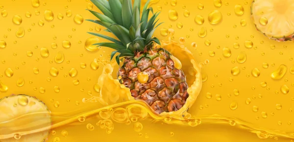 Gotas. Sumo de ananás. 3d vetor realista —  Vetores de Stock