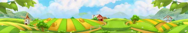Farm, latar belakang vektor lanskap panorama - Stok Vektor