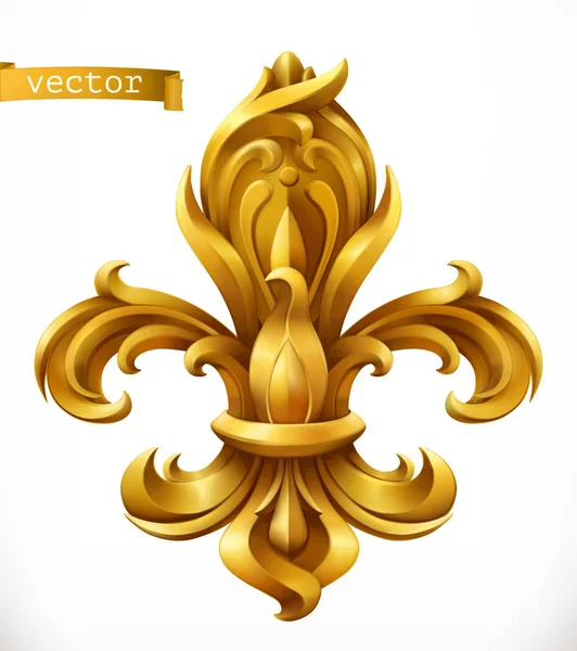 Flor de lis, emblema estilizado de oro de lirio. icono de vector 3d — Archivo Imágenes Vectoriales