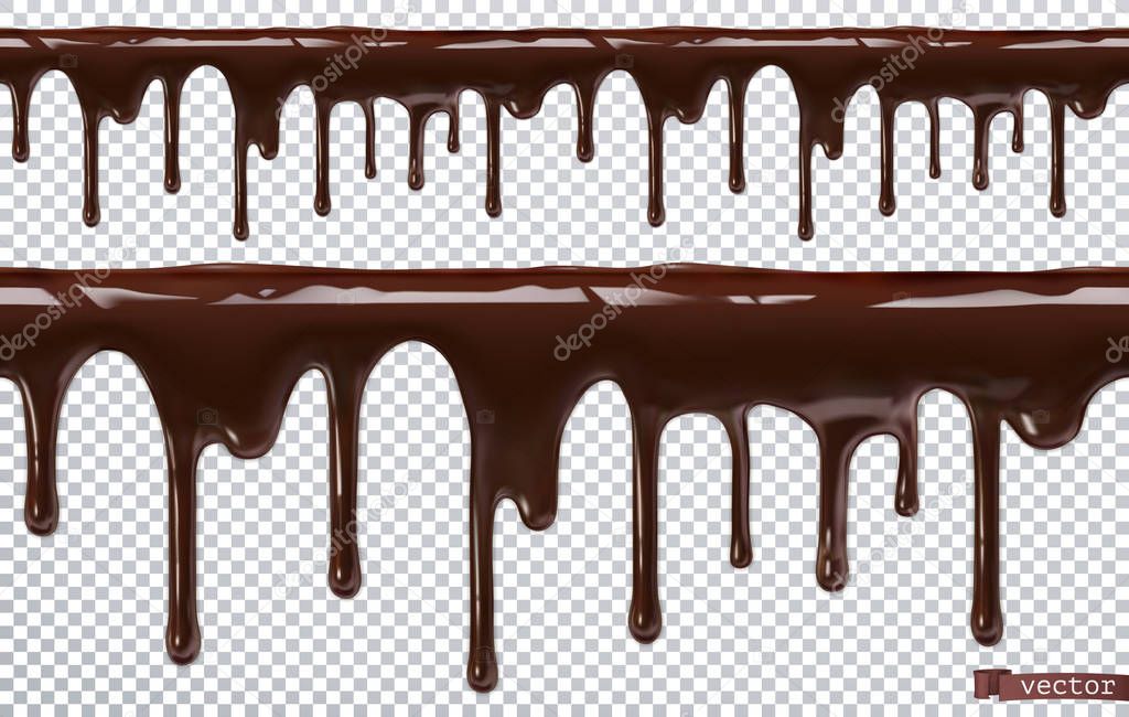 Dripping chocolate. Melt drip. 3d realistic vector, seamless pattern
