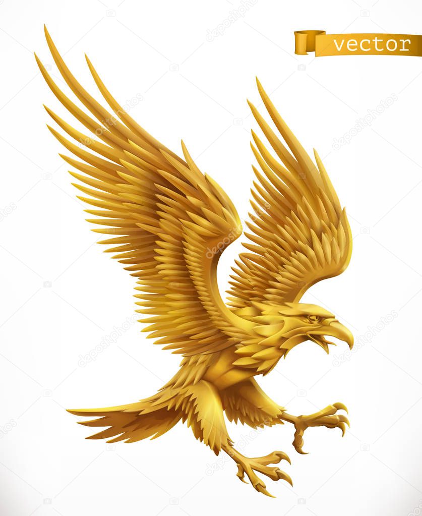 Eagle, gold emblem. 3d vector icon