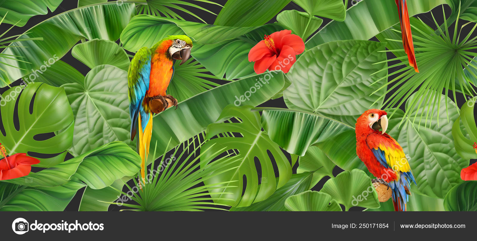 Jungle leaves and parrots, seamless pattern. 3d vector realistic background Stock Vector Image by ©natis76 #250171854 Jungle leaves and parrots, seamless pattern. 3d vector realistic background Stock Vector Image by ©natis76 #250171854