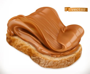 Fıstık ezmeli ekmek üzerinde. Karamel 3d vektör gerçekçi simgesi yaymak