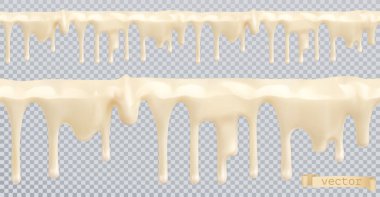 White glaze. Sweet cream. Seamless pattern. 3d realistic vector drips clipart