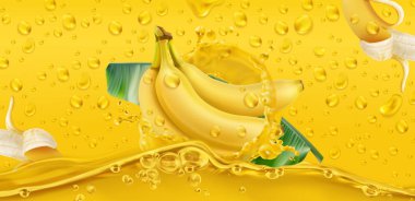 Yellow drops. Banana, tropical fruit. 3d realistic vector clipart