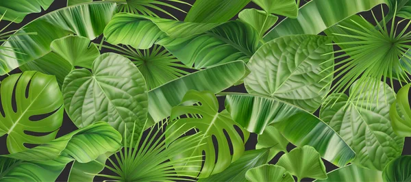 Džungli listoví bezešvé vzor, 3d vektor realistické pozadí — Stockový vektor