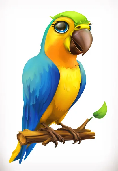 Pequeño personaje de dibujos animados de loro. Animal divertido, icono de vector 3d — Vector de stock