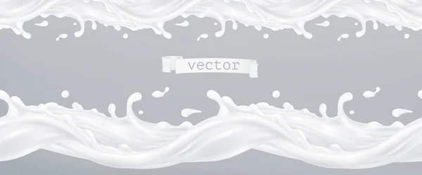 Patrón de vectores sin costura de salpicaduras de leche. 3d vector realista. Diseño del paquete — Archivo Imágenes Vectoriales