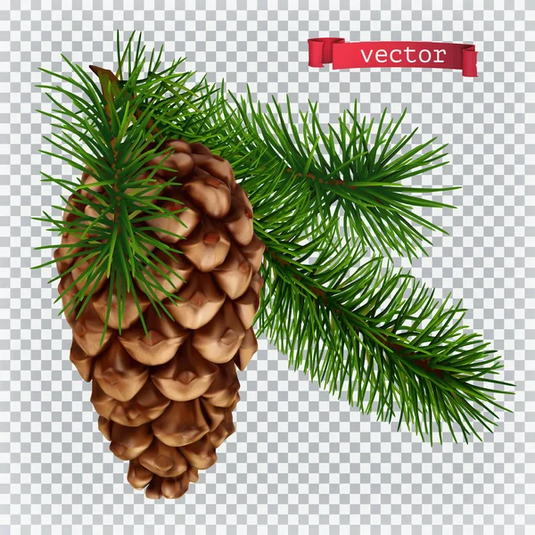 Pine cone christmas decoration. 3d realistic vector icon — Stock Vector