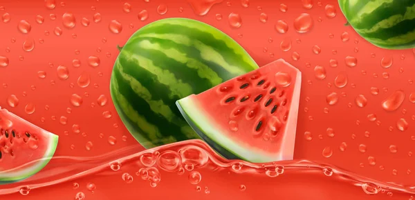 Red drops. Watermelon. 3d realistic vector — Stock Vector