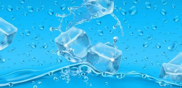 Su damlaları. Buz 3d gerçekçi vektör — Stok Vektör