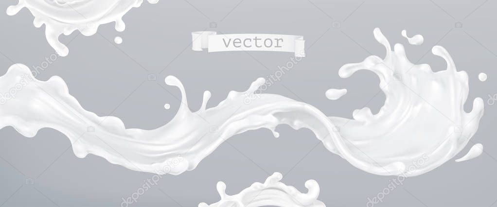 Milk splash 3d realistic vector. Package design