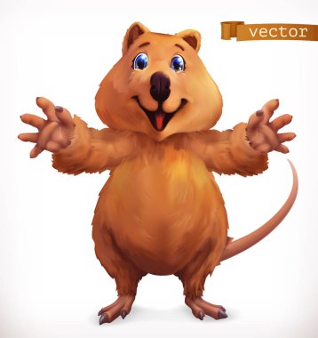 Quokka cartoon character. Funny animal, 3d vector icon clipart