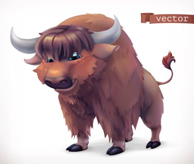 Yak, buffalo çizgi film karakteri. Komik hayvan, 3d vektör simgesi