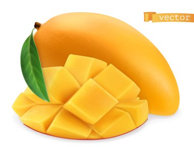 Sarı mango. Taze meyve. 3d gerçekçi vektör simgesi