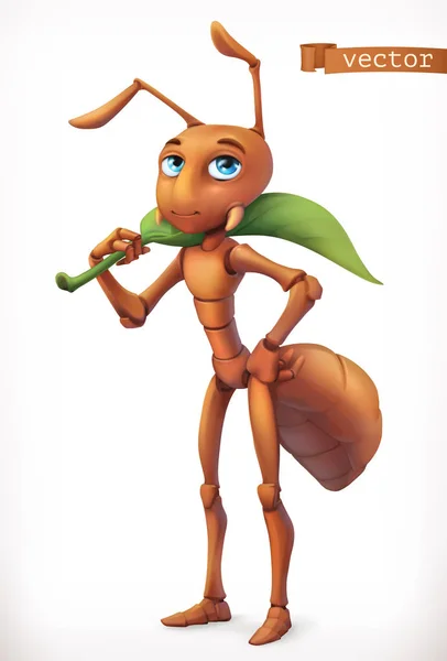 Personaggio cartone animato formica. Animale divertente, icona vettoriale 3d — Vettoriale Stock