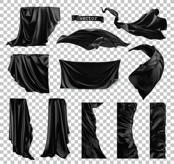 黑色幕帘矢量化图像。德拉皮织物 3d 逼真的矢量集 — 图库矢量图片