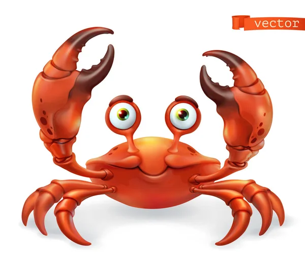 螃蟹卡通人物。有趣的动物3D矢量图标 — 图库矢量图片