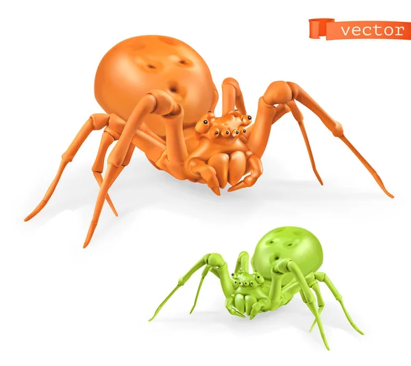 Halloween, orange and green spiders. Thomisidae 3d realistic vector icon — Stock Vector