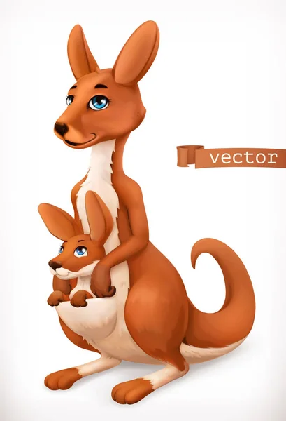 Kenguru rajzfilmfigura. Vicces állat, 3D vektorikon — Stock Vector