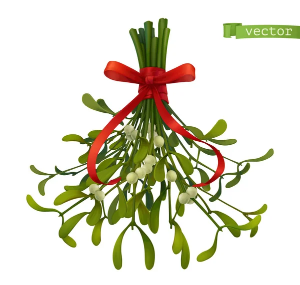 Kissing bough, christmas decoration. Mistletoe 3d realistic vector icon — Stock Vector