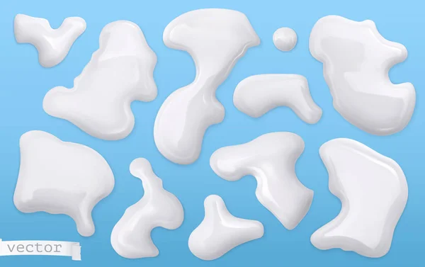 Milk drops. 3d realistic vector set — Stock Vector