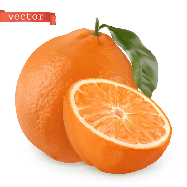 橙。新鲜水果。3d 逼真的矢量图标 — 图库矢量图片