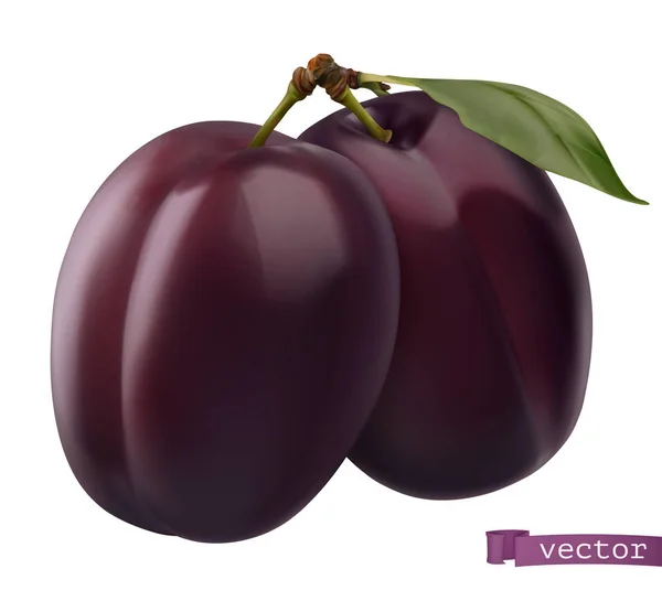 Plum, 3d realistic vector icon — Stock Vector