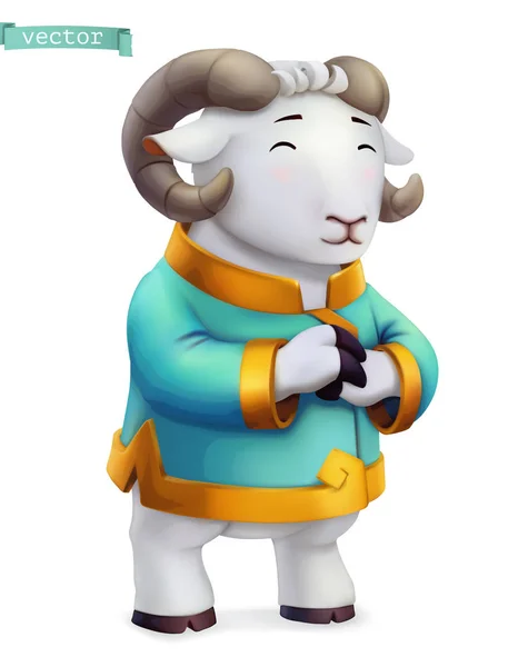 Ram, ovelhas. Animal engraçado no zodíaco chinês, calendário chinês, ícone vetor 3d — Vetor de Stock