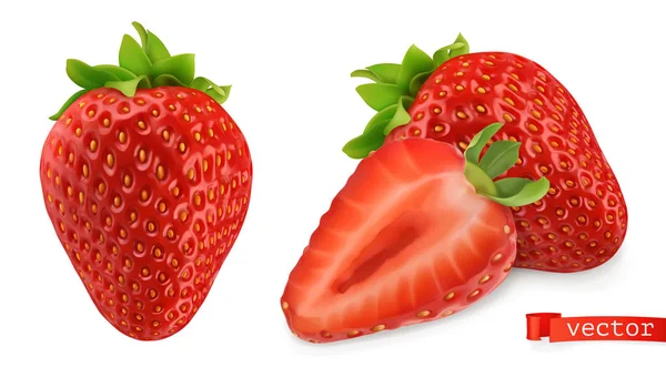 Strawberry vectorized image. Fresh fruit. 3d realistic vector icon — Stock Vector