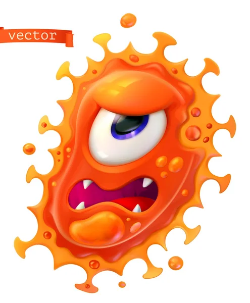 Virus, bakterie. Červená legrační příšera, kreslená postava. ikona 3D vektoru — Stockový vektor