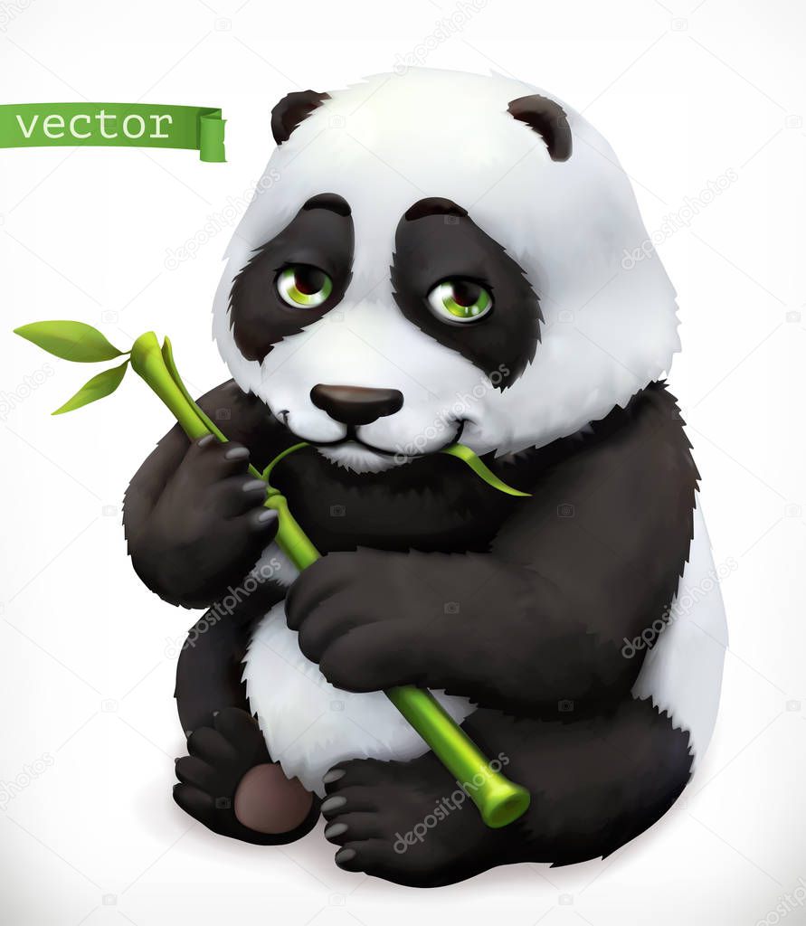 Panda bear cartoon character. Funny animal, 3d vector icon