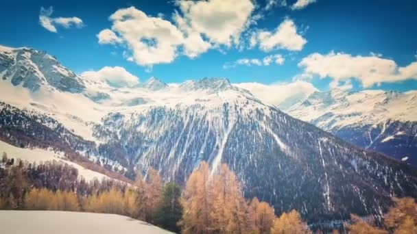 Magnifika Snöiga Skogen Och Toppar Val Anniviers Saint Luc Schweiz — Stockvideo