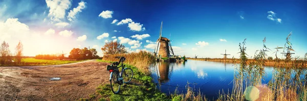 Moulins Vent Traditionnels Néerlandais Coucher Soleil Pays Bas — Photo