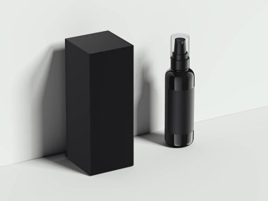 Parlak Studio siyah hijyen konteyner ve balck kutusu. 3D render