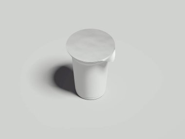 Gri arka plan üzerinde izole yoğurt kabı. Boş kutu tatlı. 3D render