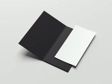 Siyah izole broşür ve kağıt levha, 3d render