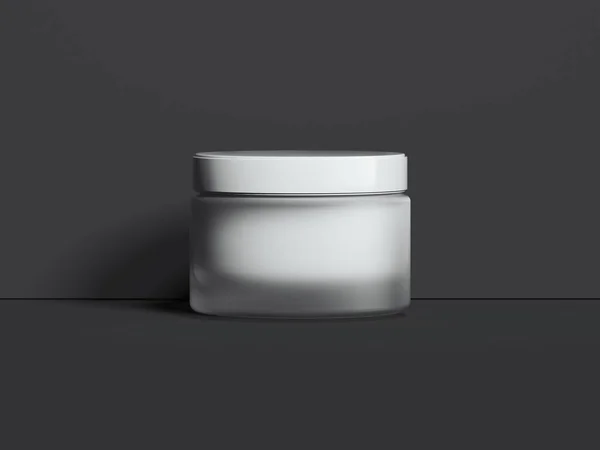 Λευκό κενό βάζο για κρέμα που απομονώνονται σε σκούρο φόντο. 3D rendering — Φωτογραφία Αρχείου