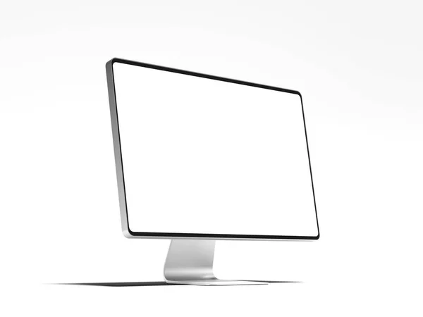 Monitor branco realista no fundo de luz, renderização 3d — Fotografia de Stock