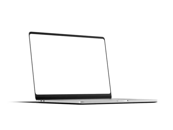Realistische Zwarte Laptop Met Wit Scherm Lichte Grijze Achtergrond Zijaanzicht — Stockfoto