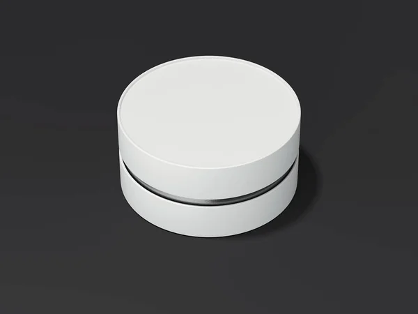 La scatola bianca si trova sul pavimento nero. rendering 3d — Foto Stock