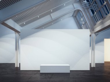 Beyaz duvarları ve büyük pencereler, 3d render ile modern parlak Galerisi